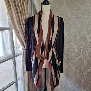 August Silk Women's Size Medium Black/Tan/Rust Open Front Cardigan Sweater EUC
